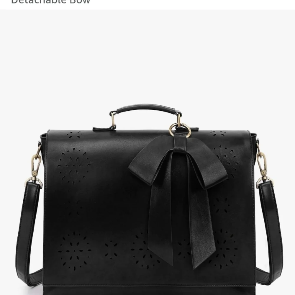 Black Laptop Bag with Decorative Bow - Women Bags Laptop Bags